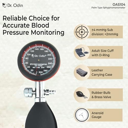 Dr. Odin OAS104 Aneroid Sphygmomanometer Precision Blood Pressure Monitor with Durable Cuff, Easy Read Dial, Portable Design for Professional and Home Use (Palm Type Sphygmomanometer) 4