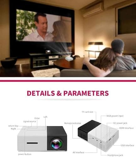 ZoTronico LED Portable Mini Projector HD Resolution 1080 Pixel Full HD Support with Remote & HDMI Cable (White Yellow with Accessories) 2