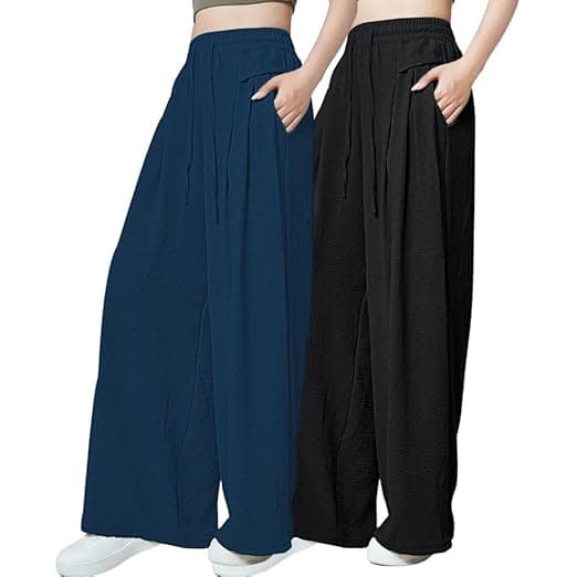 GRECIILOOKS High Waist Polycotton Trousers for Women – Flared Parachute Pants with Side Pockets | Casual Travel Cargo Pants (Available in Plus Size and Value Pack)
