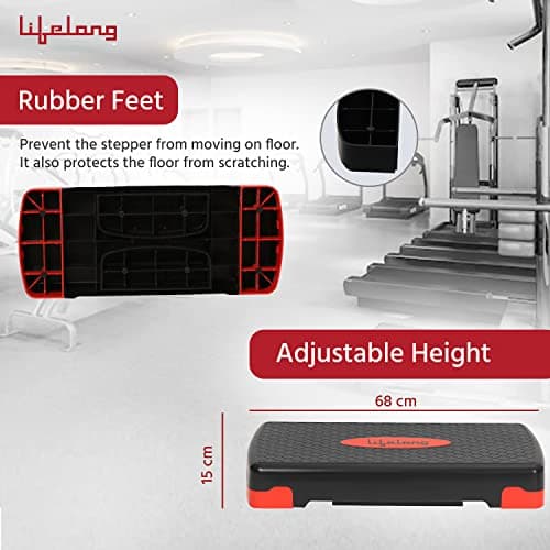 Lifelong Polypropylene Adjustable Home Gym Exercise Fitness Stepper for Exercise Aerobics Stepper with 3 Height Adjustments| Max Weight 200kg (Black & Red) 3