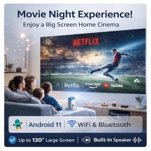 Smart Mini Portable P01 Led Projector - Native 720P Hd 2000 Lumens with WiFi 6, Android Tv, and Speaker | 180° Rotatable, Built-in Speaker for Indoor Home Cinema & Outdoor Movie 4
