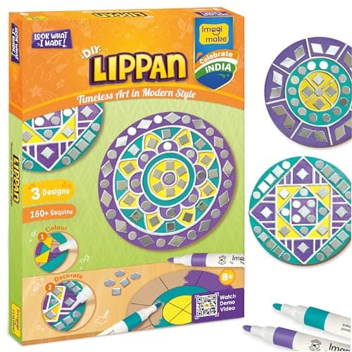 Imagimake DIY Lippan Art Kit for Girls 9-12 | Coloring & Painting Art Kit Set with Water Brush Pen & Stamps | Crafts & Gifts for Kids Age 10-12