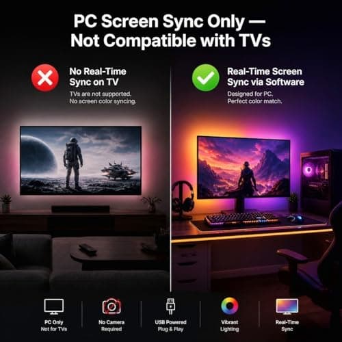Pixel Sync Smart RGBIC PC Backlight for Monitors Up to 24-34 Inch | Monitor Sync & Music Sync | USB Powered Ambient Light | Only for PC, Not for TV | Ideal for Gaming & Desk Setup 5