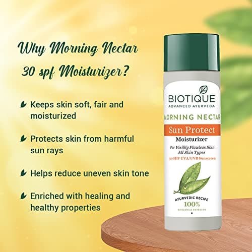 Biotique Morning Nectar Sun Protect Moisturizer SPF 30 UVA/UVB Sunscreen| Contains Wild Turmeric, Neem Leaves, & Morning Nectar | Visibly Flawless Skin | Suitable for All Skin Types | 120 ml 5