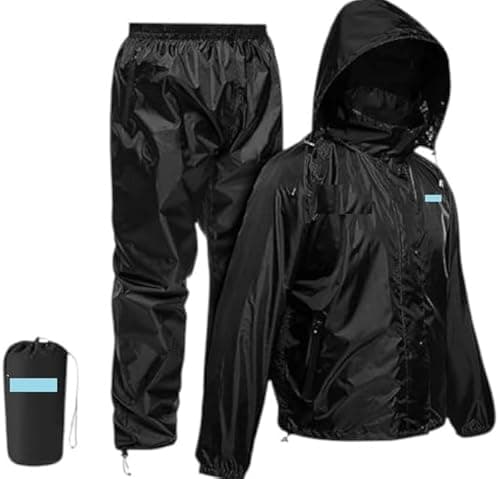 TLN Waterproof Raincoat for Men | Lightweight & Durable Rain Jacket with Hood | Windproof & Breathable | Travel-Friendly, Bike & Motorcycle Use | Full-Length Protection (IN, Alpha, S, Regular, Black)