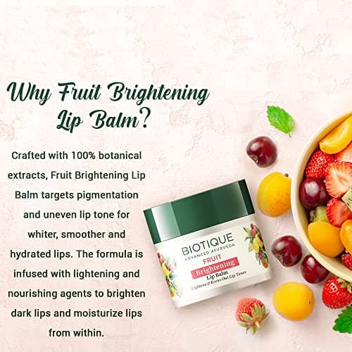 Biotique Fruit Whitening/Brightening Lip Balm | Hydrated and Nourishing Lips| Visibly Lighter Lips | Evens Out Lip Tone | De-pigmentation Balm |100% Botanical Extracts| All Skin Types | 12G 5