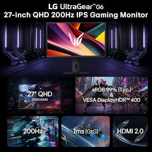 LG 27G610A 68.4 cm (27 Inch) Ultragear QHD (2560x1440) IPS Gaming Monitor, 1ms (GtG), 200Hz, sRGB 99%(Typ.), Anti-Glare, HDR10, AMD FreeSync™, DP, HDMI X 2, Tilt/Swivel/Height/Pivot Adjustable(Black) 2