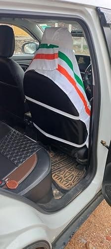 VIP BAGDA 100% Superfine Cotton Solid Large Luxury All Car Seat Cover with Tie Knot & elistick with Gift of Car Wash Cloth - (Pack of 1) Original Product AS PER Picture Shown (Cotton) (Tiranga) 2