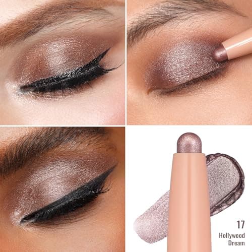Oulac Waterproof Eye Shadow Stick Smooth and Long Lasting, Shimmering Glitter Finish, Blendable Eyes Makeup, Vegan & Cruelty-Free 3.8g, 17 Hollywood Dream 3