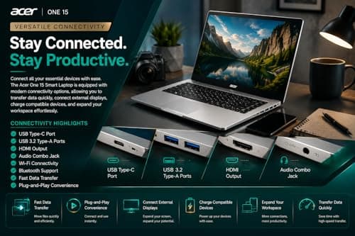 Acer One 15 Smart Laptop AO15-41M-G2 | AMD Ryzen 3 7320U | AMD Radeon 610M Graphics | 8GB LPDDR5 RAM | 256GB NVMe SSD | 15.6" FHD Display | Windows 11 Home + MS Office | Silver 4