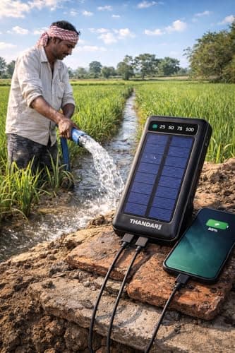 THANDAR 10000mAh Solar Power Bank Fast Charging Waterproof Dual USB with LED Display, Outdoor Portable Charger with Type-C Cable 3