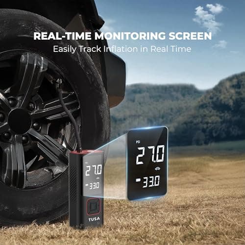 TUSA Storm X Cordless Tyre Inflator - Wired + Wireless (6000 mAh Battery & 12V Car Port), 2X Faster Inflation, 150PSI Air Compressor for Cars, Bikes, Motorcycles, Balls, and Inflatables (Red) 3