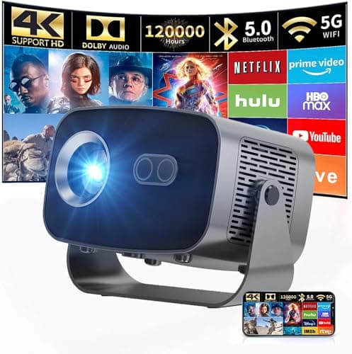 Smart Home Projector 4k Ultra HD, Native 1080P Fully Automatic, HDMI ARC, WiFi 6 & BT, Screen Mirroring, Portable Room Cinema, 270° Rotate, Black 3