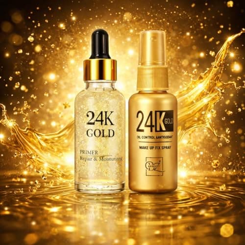 Beauzy 24K Gold Primer & 24K Gold Makeup Fixer Combo | Infused Primer for Flawless Base + Oil Control Makeup Fixing Spray | Long-Lasting Glow, Hydrating & Radiant Finish 4