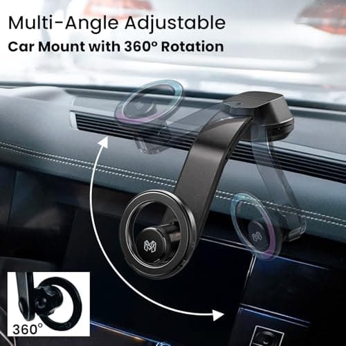 MOOSH Magnetic Car Mount Holder 360° Rotating Mobile Holder for Dashboard & Windshield with Strong Suction, Anti-Shock Grip & Adjustable Viewing Angles fit for Most Smartphones & Mini Tablets (Black) 2
