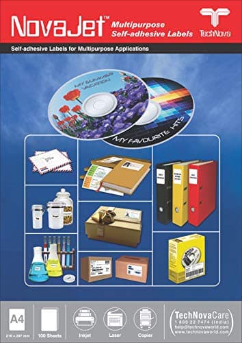 Novajet Multipurpose Label For Inkjet/Laser Printer 4 Label (Size Of Lable 100 Mm X 145 Mm) In A4 Sheet (100 Sheet), 100 Labels 4
