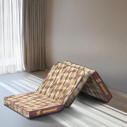 Sleepwell Foam Tarang | Foldable Mattress | Tri-Fold, Budget Friendly,Medium Firm Mattress (72X48X3 Inch)