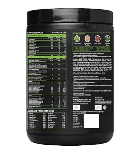Plantigo Protein Powder 24g Plant Based Protein, 3g BCAA, 2g Leucine, 3g Fiber, 4x Fast Digestion, 95% Bioavailability, 3x Anti Oxidants, Anti Inflammatory, Vitamins, Minerals - Vanilla Flavored 500g 3