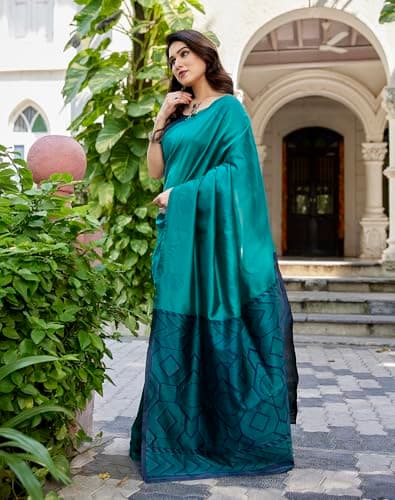 Yashika Women's Cotton Silk Beautiful Printed Saree | Rama Color Saree | Women Sari | Saree 5