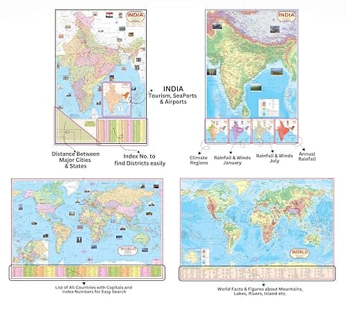 Complete set of UPSC Maps & Charts | set of 11 | India & World Map ( Both Political & Physical ) with Constitution of India, Constitutional Amendments, Indian History, Indian Economy 3