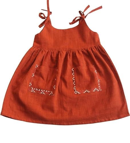 KOSHMOSH Pack of 4 Pure Cotton Frock for Baby Girl| Open Starp Dress with Double Pockets | Soft Fabric I Knee Length Casual Dress for Girls with Astar-Rust,White,Green,Yellow 2-3 Years 5