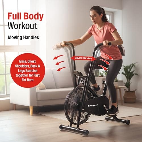 Sparnod SAB-05 Air Bike Exercise Cycle for Home Gym with Back Support | Full Body Workout – Arms & Legs Dual Action | Adjustable Resistance | 120 KG Maximum User Weight & 1-Year Warranty 3