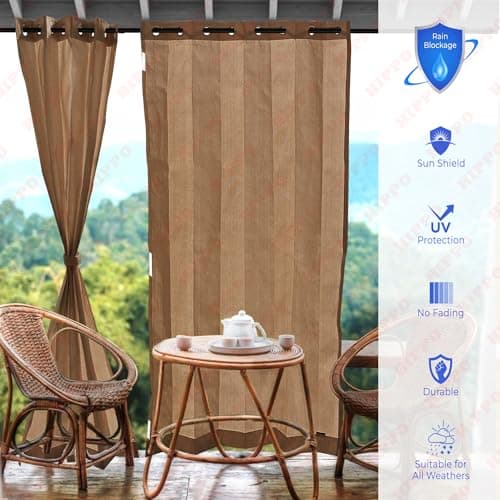 HIPPO HDPE Coated Waterproof Outdoor Balcony Curtain 260 GSM – Rain, Sun & Dust Protection Light Filtering Curtains for Home, Garden, Veranda & Hotel (4 Feet X 9 Feet, 2IN1 Bamboo-Mocha, 2 PC) 2