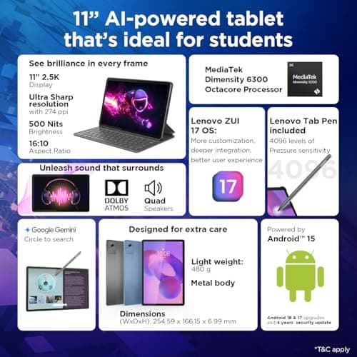 Lenovo Idea Tab Smartchoice with Pen|5G + Wi-Fi|11 Inch,2.5K Display, 500 Nits Brightness|8GB RAM + 256GB ROM(Expandable Up to 2 TB)|Mediatek Dimensity 6300|Android 15|4-Speakers with Dolby Atmos,Grey 2