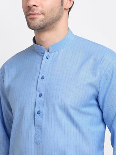 KRAFT INDIA Men Cotton Striped Blue Kurta Pyjama Set Size Large 2