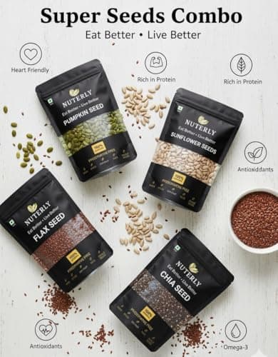 Super Seeds Combo –1kg | Chia, Pumpkin, Sunflower & Flax Seeds | High Protein, Fiber & Omega 3 Rich | Natural Superfood Mix for Weight Loss, Energy & Immunity (250gms Each (Total 1kg) 2