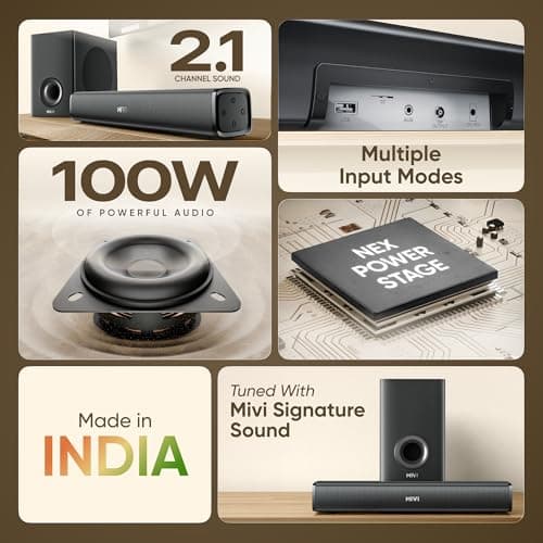 Mivi Nex 100 Sound Bar for Smart TV | 90W 2.1 Channel Home Theatre Speaker with Subwoofer | Bluetooth v5.3 | Deep Bass | Music System for Wireless | Speaker Home Theatre | Made in India 2