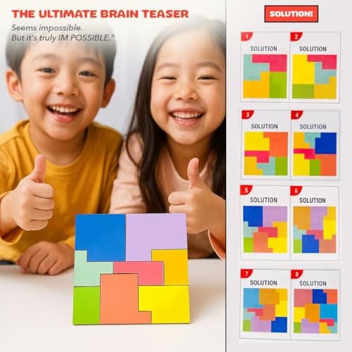 Toysbox Square Puzzle 2-in-1 Game Set, Educational Brain Teaser with Colored Pieces and Sticks Challenge, Made of MDF Wood Material, Brain Puzzle Game for Kids Ages 7+ Years 4