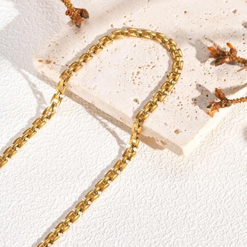 MIAMI Anti Tarnish18K Gold Plated Chain Necklace for Women | Chain Choker Jewellery for women | Adjustable Neck chains Stack, | Valentine Gift for Girlfriend, Wife Stainless Steel Jewelry -294 5