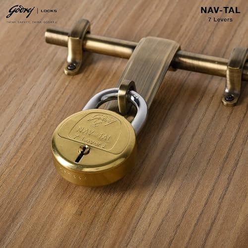 Godrej Padlock | Navtal 7 Lever with 21mm Shut Height | 65mm | Heavy Duty Brass Lock with Hardened Steel Shackle | 4 Keys | for Main Doors, Gates, Shutters, Lockers & Warehouses | 1 Yr Warranty 2