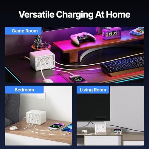 Gitryin 12-in-1 Desktop Charging Station with 3 Retractable Type-C Chargers and 1 Lightning Charger, 40W USB-C Power Strip with 31.5in Cable, Extension Cord with 1020J Surge Protection for Home Office 4