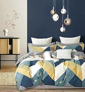 DECOMIZER 300 TC Cotton Feel Glace Cotton Elastic Fitted Printed Queen Size Double Bed Bedsheet with 2 Pillow Cover Fits Upto 8 inches Mattress,Size- 60x78x10 Inches,Blue Arrow