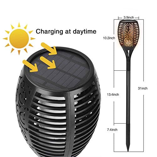 XERGY ABS Solar Lights Waterproof Dancing Fire Mashaal Flame Torch Lights 96 Led 2200 mAh Battery Lantern Landscape Decoration Lighting Dusk to Dawn Auto On/Off (Large, Pack of 1) 4