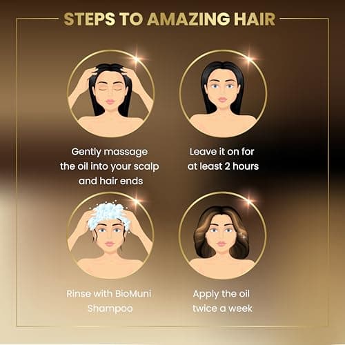BIOMUNI Advanced Hair Growth Oil with Goodness of Ayurveda | Blend of 10 Natural Ingredients- Rosemary + Bhringraj + Castor + Olive + Coconut + Basil + Sunflower + Hibiscus + Peppermint + Vitamin E |  5