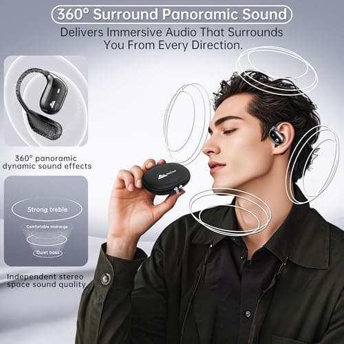 WeCool Moonwalk M2 Pro Open Ear Earbuds Wireless with Ergonomic Ear Hooks, Bluetooth 5.4 Ows Earphones with Call Noise Reduction, Ear Safe Headphones with Mic, 60H Playtime, Leather Zip Case, IP55 2