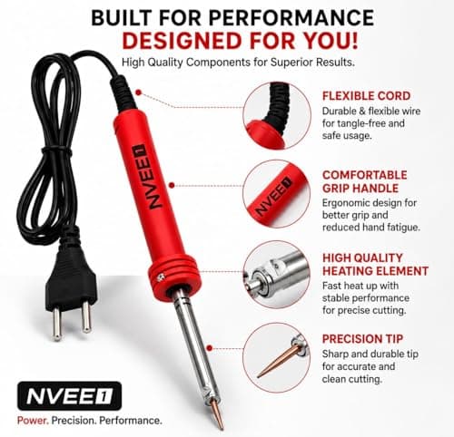 NVEE1 25 ST Soldering Iron Thermocol Cutter | 25W, Pointed Tip, Bakelite Handle, Pure Copper Cable | Ideal for Electronics Repair, Soldering, Thermocol & Plastic Sheet Cutting 2