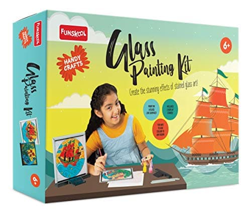 Handycrafts Funskool Glass Painting Kit, DIY Kit, Art and Craft Set for Kids, Learning, Fun & Engaging Activity for Childrens, Multicolour, Gift Set for Kids, Age 6+ Years