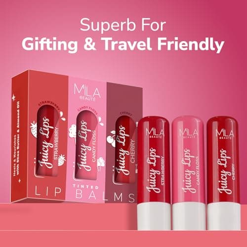 MILA BEAUTÉ Tinted Juicy Lip Balms Combo with 12 Hrs Moisturisation & SPF 15 I Almond Oil I Hydrating & Nourishing I For Dry & Chapped Lips I Pack of 3, Assorted 5