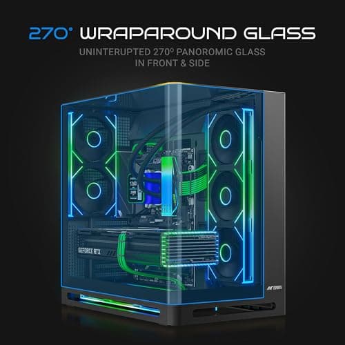 Ant Esports Crystal Arc Pro Mid-Tower Computer Case/Gaming Cabinet - Black |Curved Front Glass | Support ATX, Micro-ATX, Mini-ITX | Pre-Installed 2(240mm,360mm) Mono Frame Fans 3