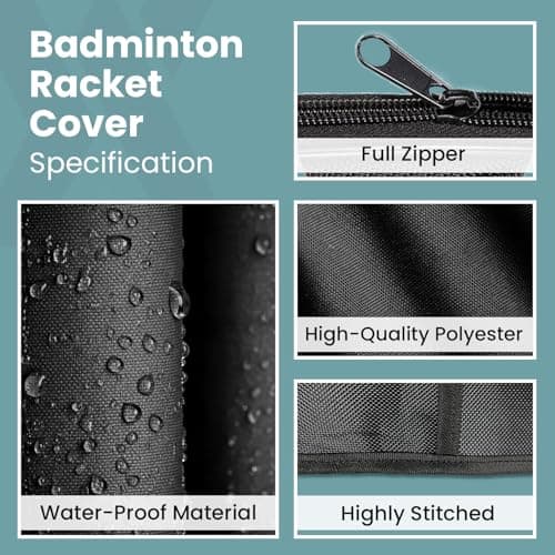 AAKHIRIX Badminton Racket Cover with Standard Strap,Steel Zip Lock and Matty Cover Material for All Size Rackets 5