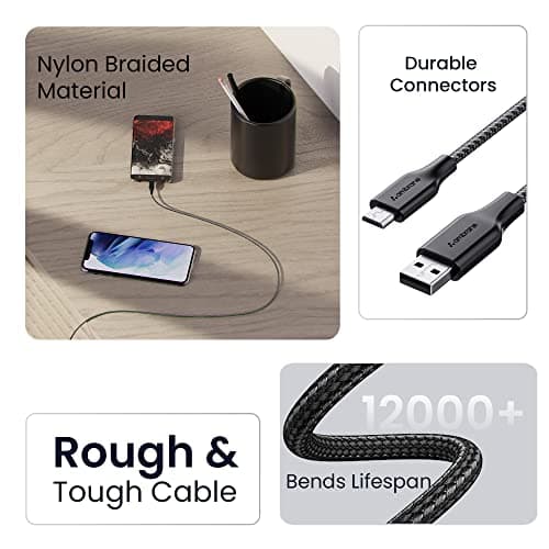 Ambrane Unbreakable 60W / 3A Fast Charging 1.5m Braided Micro USB Cable for Smartphones, Tablets, Laptops & Other Micro USB Devices, 480Mbps Data Sync, Quick Charge 3.0 (RCM15, Black) 4
