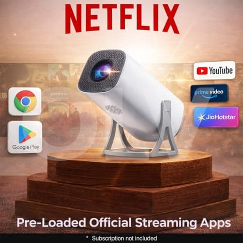 OLV Portable Smart Mini Projector, 4K 1080P Full HD Supports Netflix, Prime and YouTube Etc WiFi 5G, BT-5.0, Cinema Projector 180° Android 14, Compatible with TV Stick/Windows/iOS/Android 3