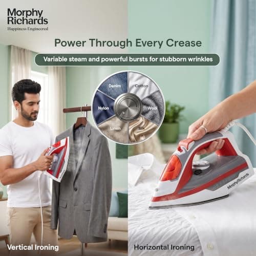 Morphy Richards Ultra Glide 1600W Steam Iron with Steam Burst, Vertical and Horizontal Ironing, Teflon Coated Soleplate, Red and White 4