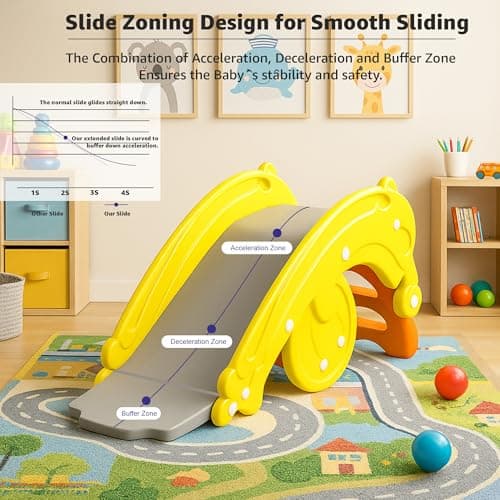 Amazon Brand - Jam & Honey 3 in 1 Frog Foldable Slide, Baby Slide with Rocker & Basketball | with Ball | Foldable Freestanding Indoor & Outdoor Slides| Rideon & Rocker, Multicolor, 18+ Months 6