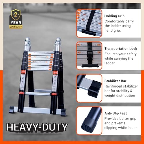 Bathla 18.5 ft A-Type Foldable Aluminium Telescopic Ladder with 18 Steps | Portable & Compact | 2-Year Warranty | Multi-Purpose Ladder for Home, Industrial & Outdoor Use 5