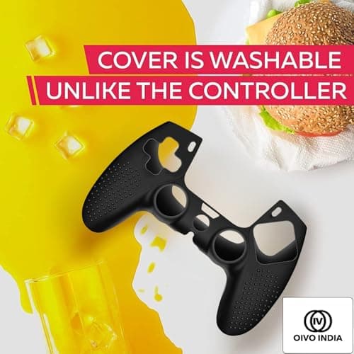OIVO INDIA Black & Multicolor Controller Silicone Cover Case PS5 Controller Skin Anti Slip Protective Case Sleeve Compatible with Sony PlayStation 5 Controller (Combo of 2) 3
